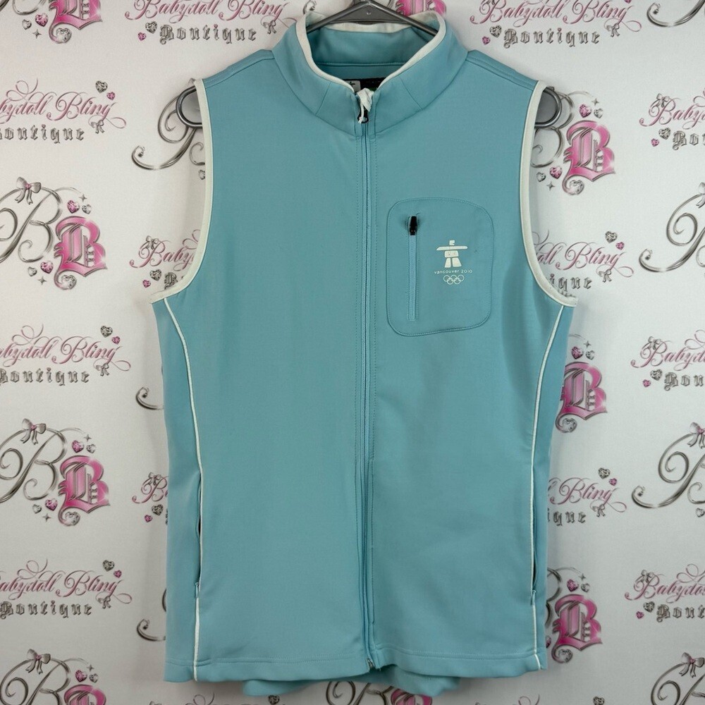 Sunice Vancouver olympics 2010 zip up white logo sports Sky Blue Olympic Vest